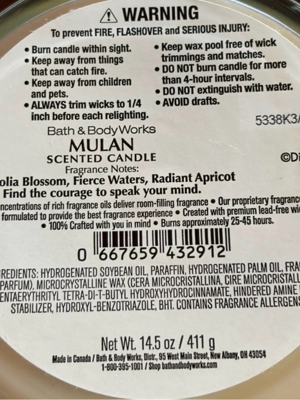 NEW! Bath & Body Works Disney Princess Mulan 3-Wick Candle w Crown Embossed Lid